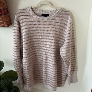 Tahari Women's Sweater - Cream and Brown Stripes
